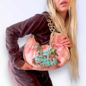 Rare Vintage Juicy Couture Palm Tree Hobo Terrycloth Towel Shoulder Bag Y2K